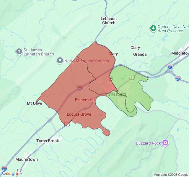 Map of septic coverage in Strasburg, VA
