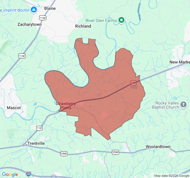 Map of septic coverage in Strawberry Plains, TN
