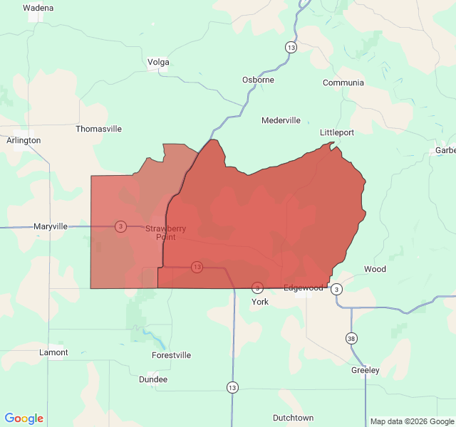 Map of septic coverage in Strawberry Point, IA