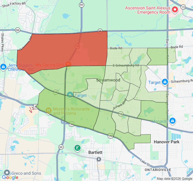 Map of septic coverage in Streamwood, IL