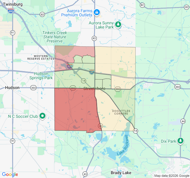 Map of septic coverage in Streetsboro, OH