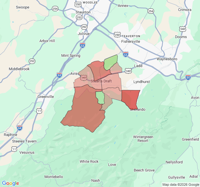 Map of septic coverage in Stuarts Draft, VA