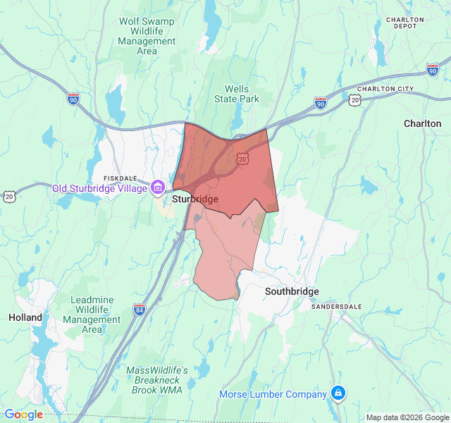 Map of septic coverage in Sturbridge, MA