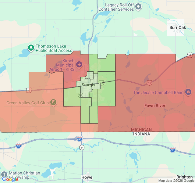 Map of septic coverage in Sturgis, MI