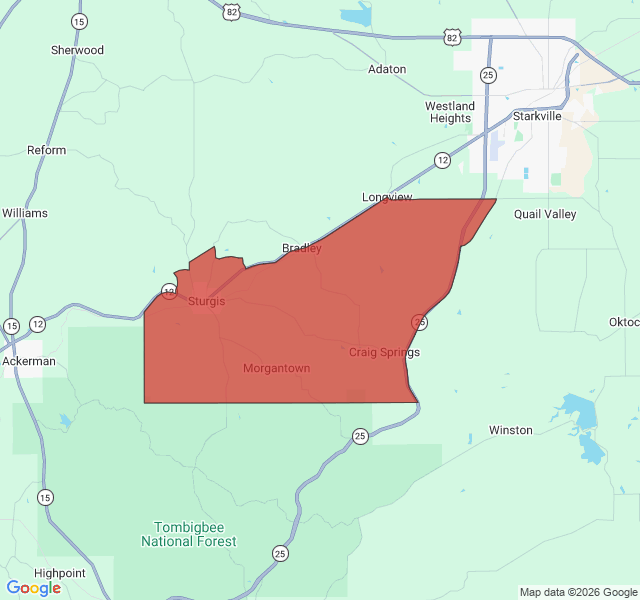Map of septic coverage in Sturgis, MS