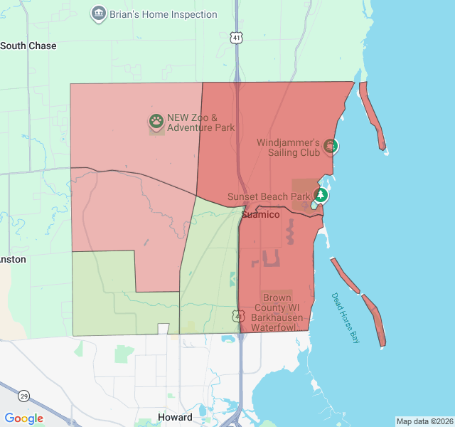 Map of septic coverage in Suamico, WI