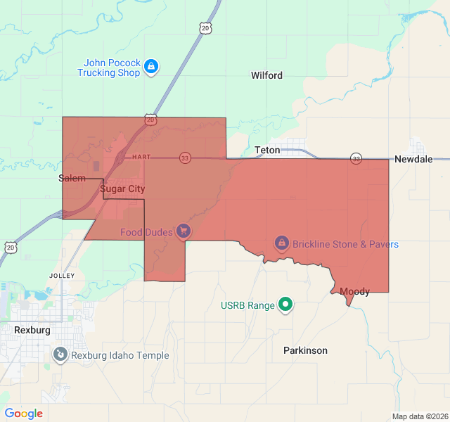 Map of septic coverage in Sugar City, ID