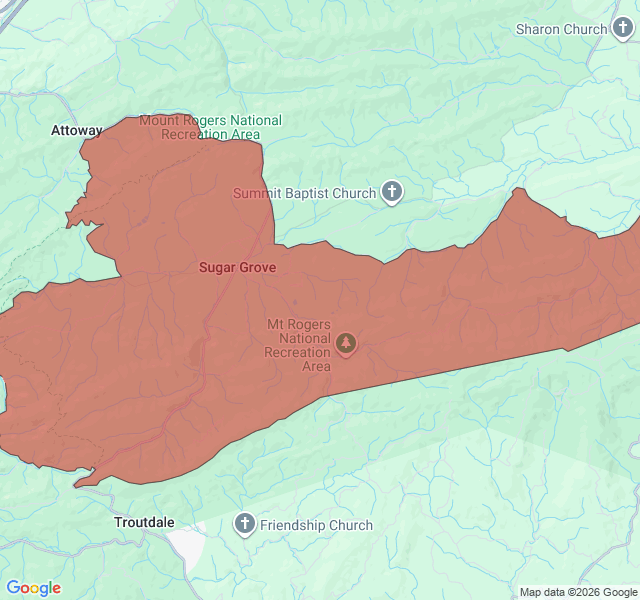 Map of septic coverage in Sugar Grove, VA
