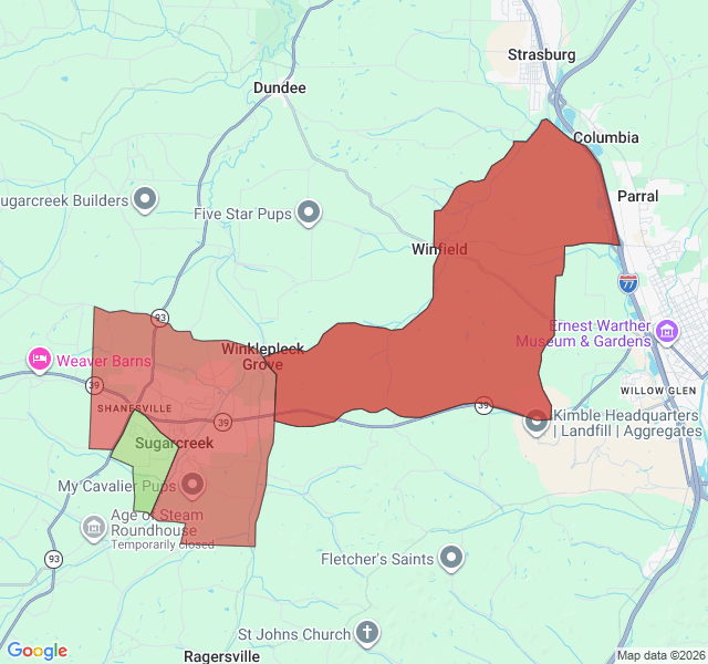 Map of septic coverage in Sugarcreek, OH