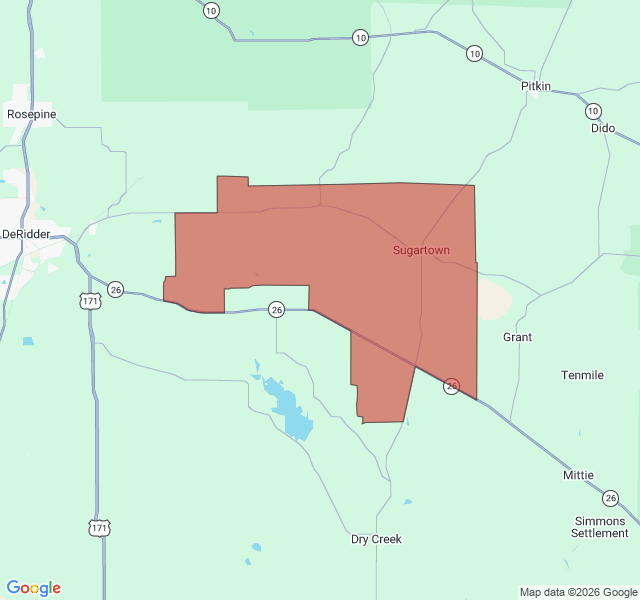 Map of septic coverage in Sugartown, LA