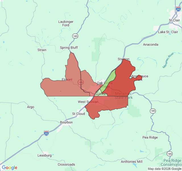 Map of septic coverage in Sullivan, MO