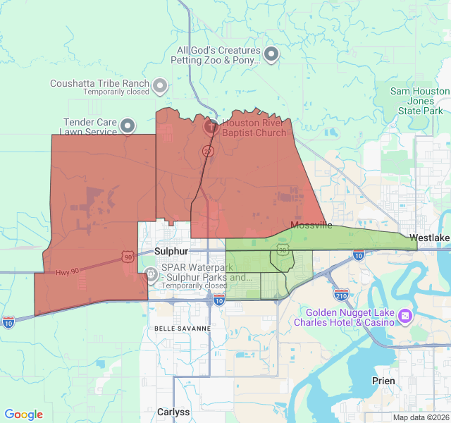 Map of septic coverage in Sulphur, LA
