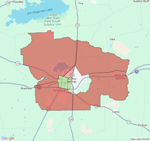Map of septic coverage in Sulphur Springs, TX