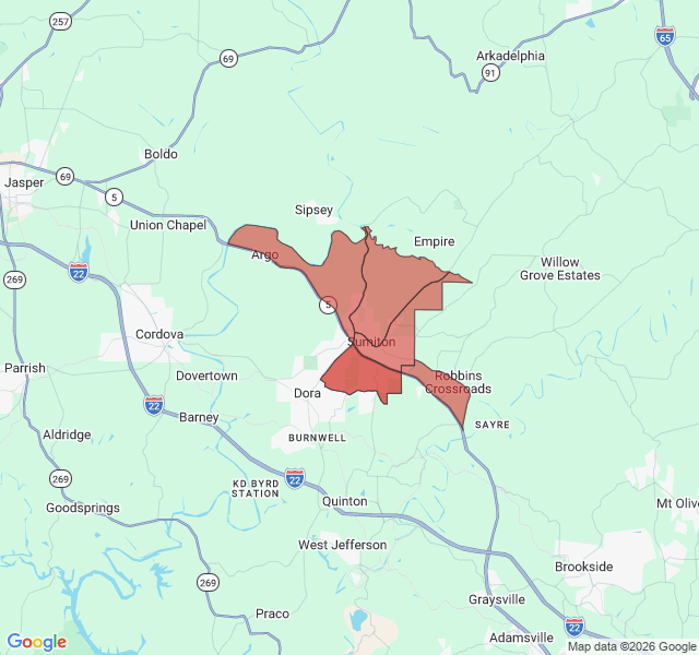 Map of septic coverage in Sumiton, AL