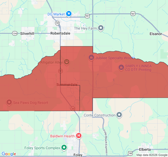 Map of septic coverage in Summerdale, AL