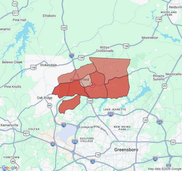 Map of septic coverage in Summerfield, NC