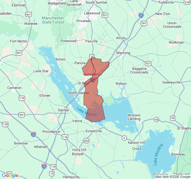 Map of septic coverage in Summerton, SC