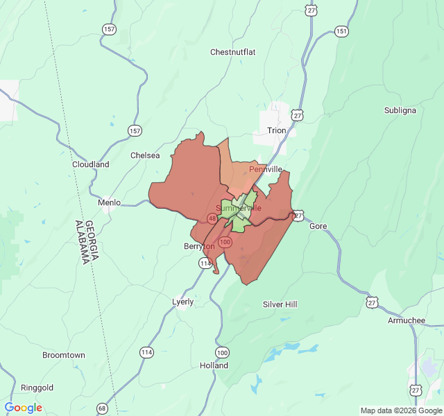 Map of septic coverage in Summerville, GA