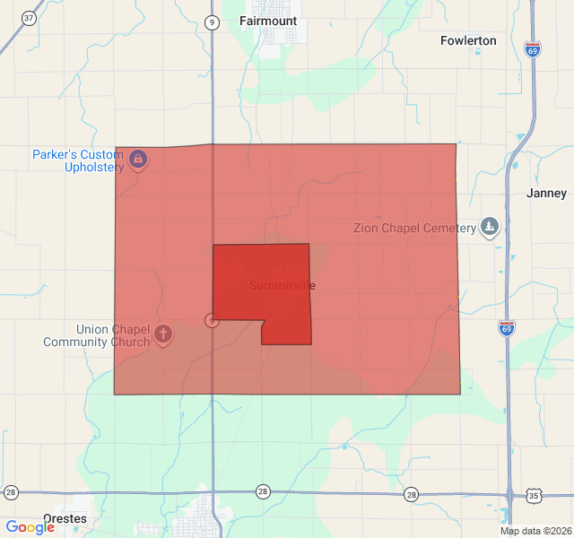 Map of septic coverage in Summitville, IN