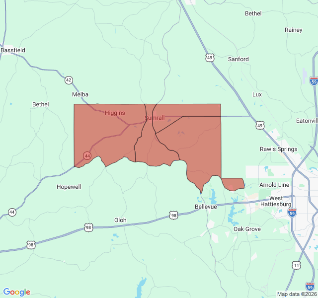 Map of septic coverage in Sumrall, MS