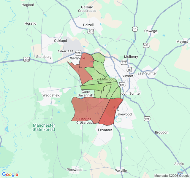 Map of septic coverage in Sumter, SC