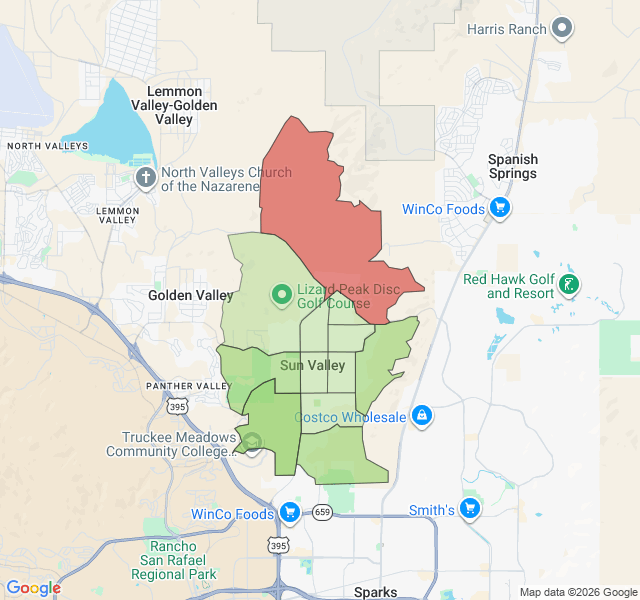 Map of septic coverage in Sun Valley, NV