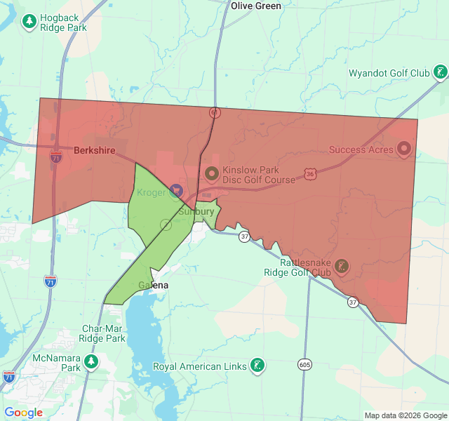 Map of septic coverage in Sunbury, OH