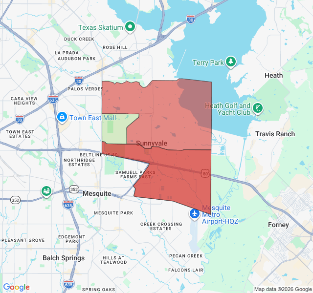 Map of septic coverage in Sunnyvale, TX