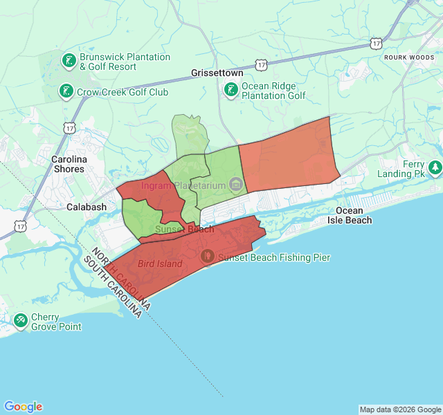Map of septic coverage in Sunset Beach, NC