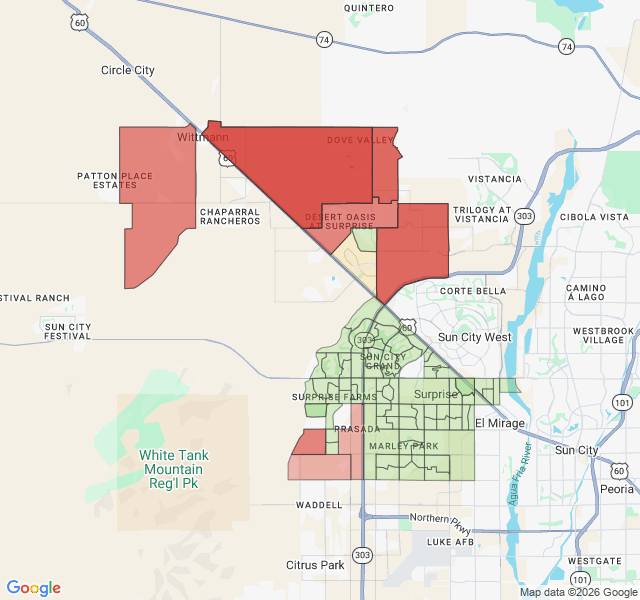 Map of septic coverage in Surprise, AZ