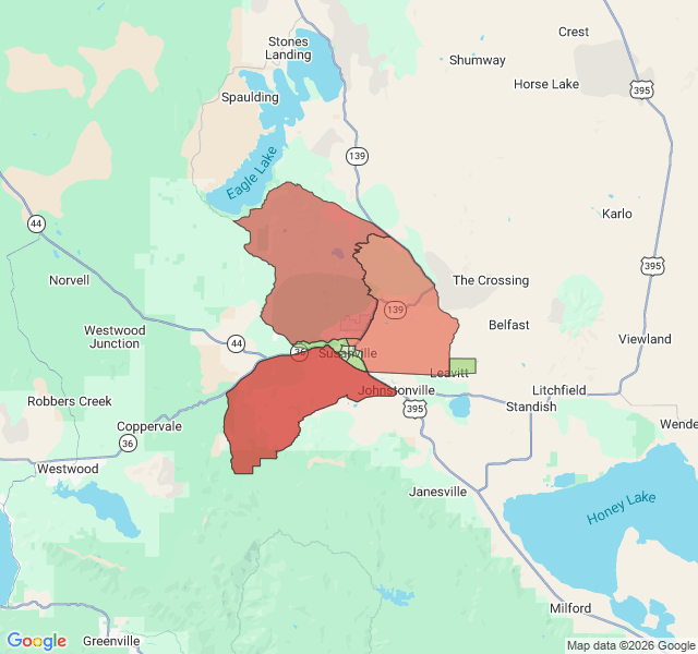 Map of septic coverage in Susanville, CA