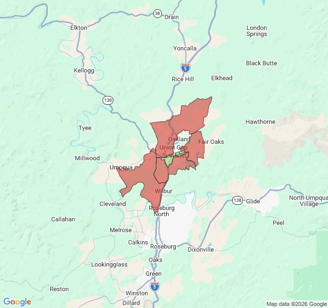 Map of septic coverage in Sutherlin, OR