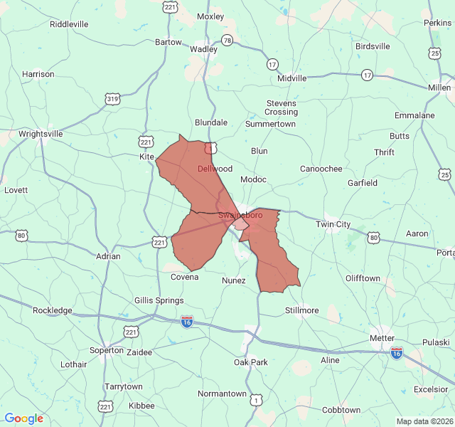 Map of septic coverage in Swainsboro, GA