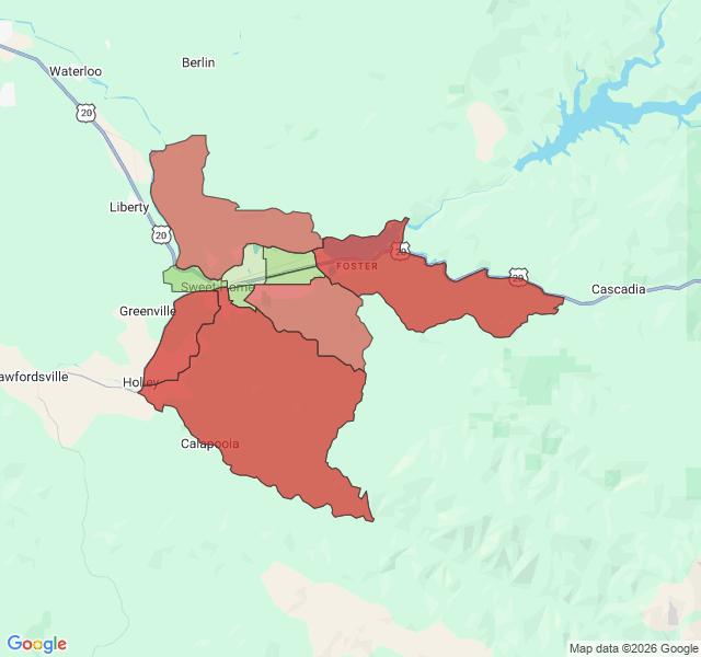 Map of septic coverage in Sweet Home, OR