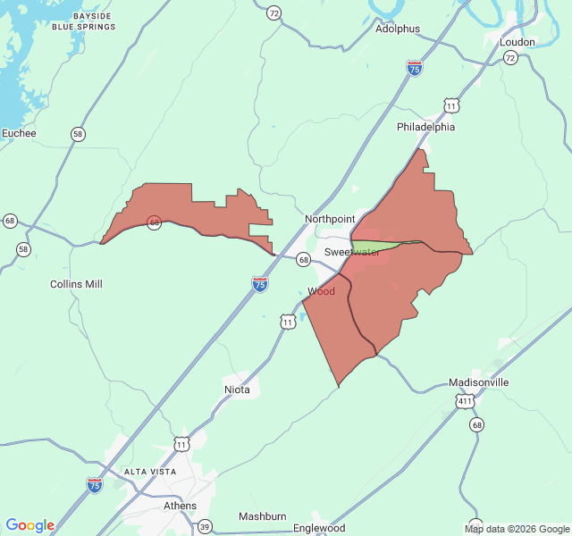 Map of septic coverage in Sweetwater, TN