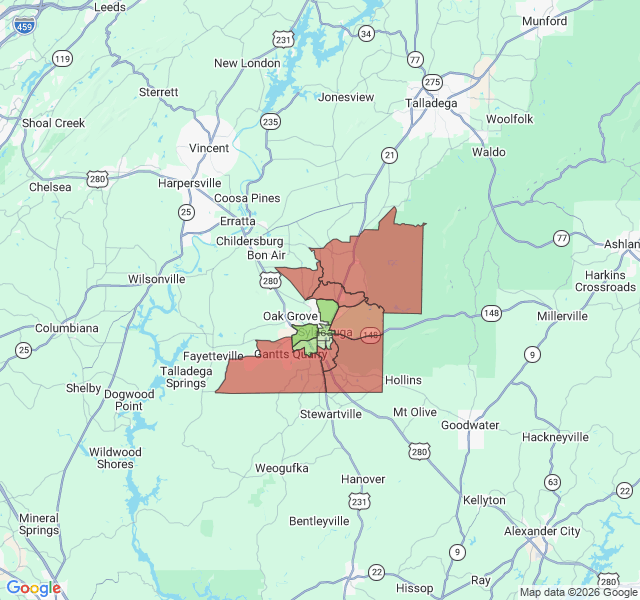 Map of septic coverage in Sylacauga, AL