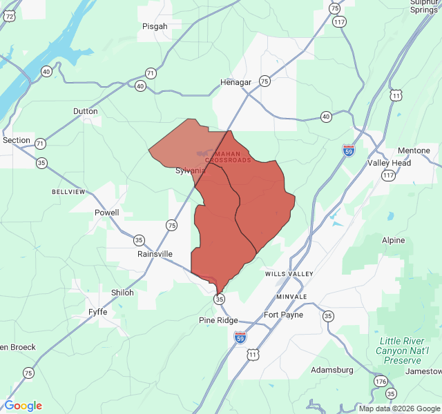 Map of septic coverage in Sylvania, AL