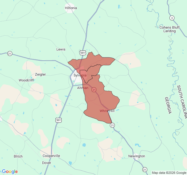 Map of septic coverage in Sylvania, GA
