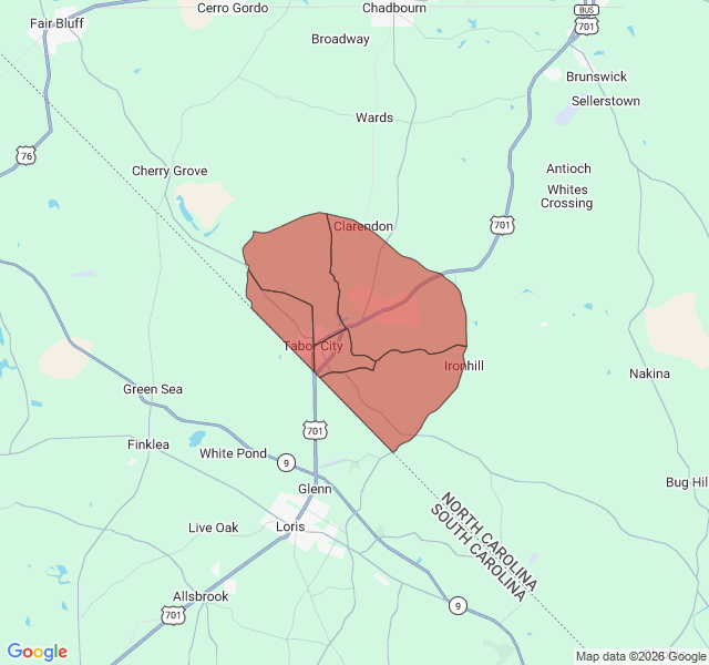 Map of septic coverage in Tabor City, NC