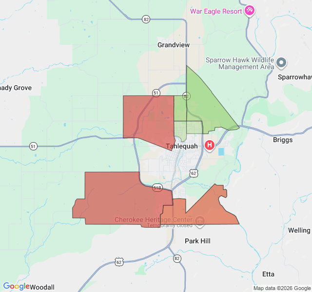Map of septic coverage in Tahlequah, OK