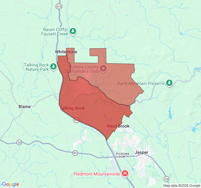 Map of septic coverage in Talking Rock, GA