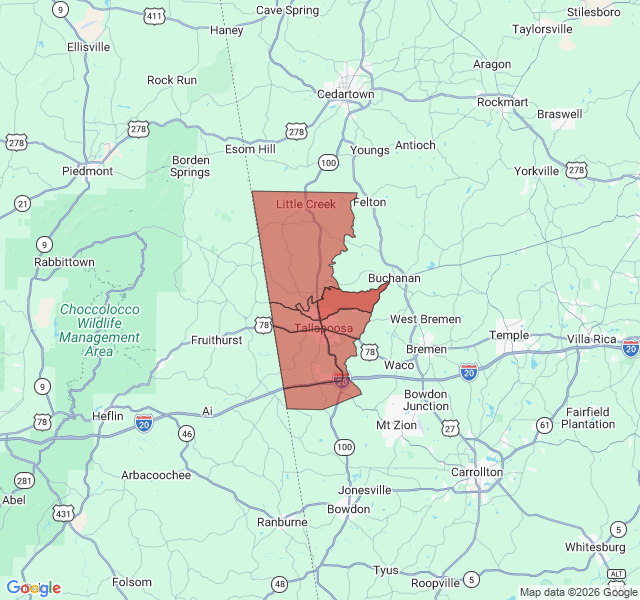 Map of septic coverage in Tallapoosa, GA