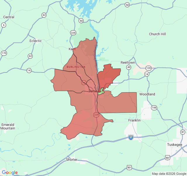 Map of septic coverage in Tallassee, AL