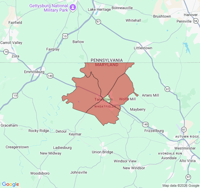 Map of septic coverage in Taneytown, MD