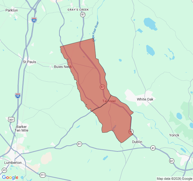Map of septic coverage in Tar Heel, NC
