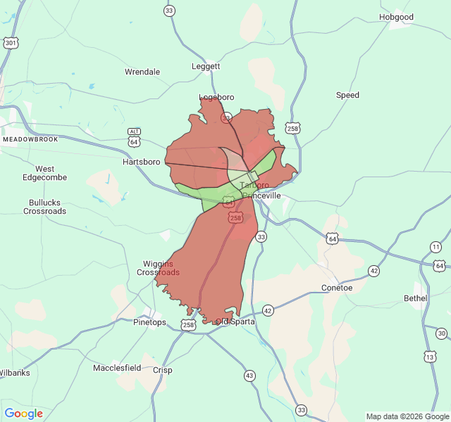Map of septic coverage in Tarboro, NC
