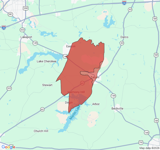 Map of septic coverage in Tatum, TX