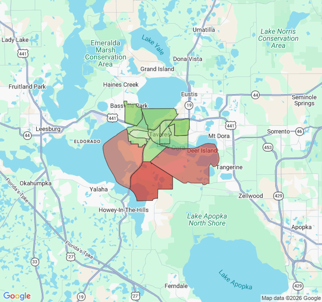 Map of septic coverage in Tavares, FL