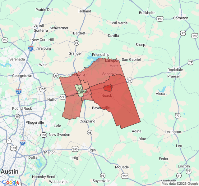 Map of septic coverage in Taylor, TX