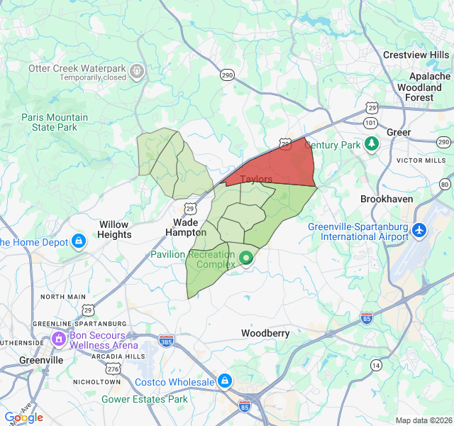 Map of septic coverage in Taylors, SC